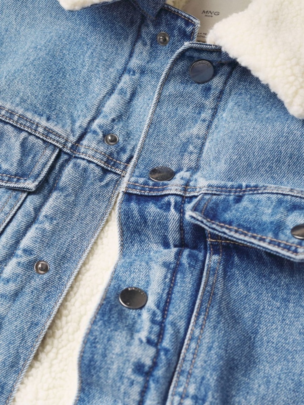 MNG | S | (Oversized) Faux Shearling-Lined Denim Jacket (125$ Retails) - Picture 3 of 7